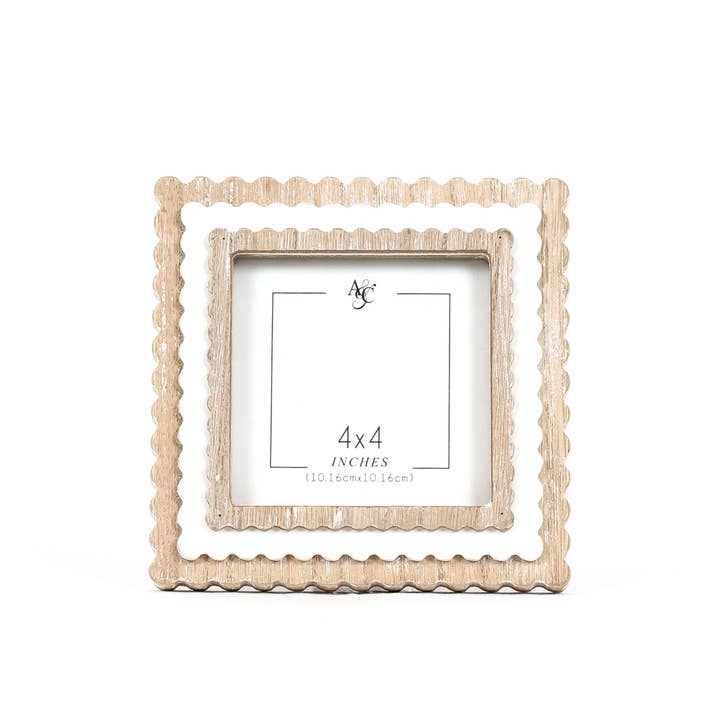 Adams & Co. - Wholesale Picture Frame - 11847 - 6x6x1 wood photo frame (SCALLOP) ntrl/wh (4x4) pic