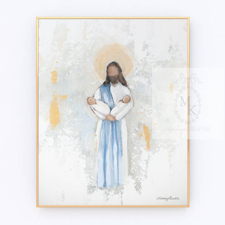Held' Jesus and Two Babies - Twins Paper Print for wholesale by Mackenzie Kissell Art