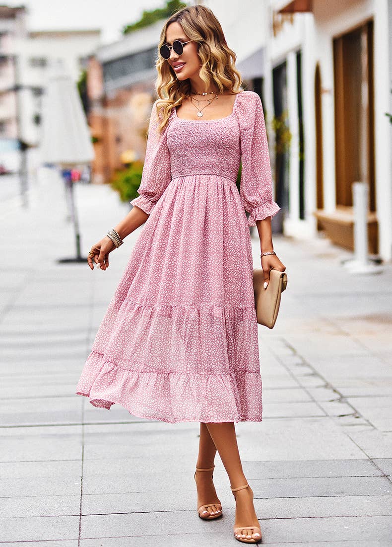 ePretty - Wholesale Dress - Women's - Ditsy Floral Smocked Square Neck Midi Dress SZ25-DR131249