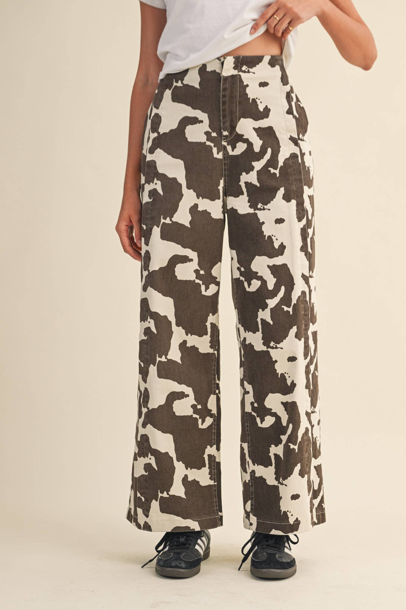 COW PRINT HIGH WAIST WIDE LEG PANTS MP4105 for wholesale on Faire1