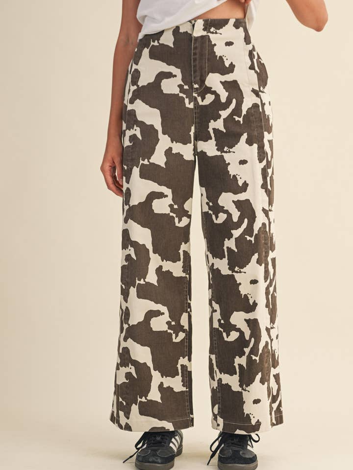 COW PRINT HIGH WAIST WIDE LEG PANTS MP4105 for wholesale on Faire1