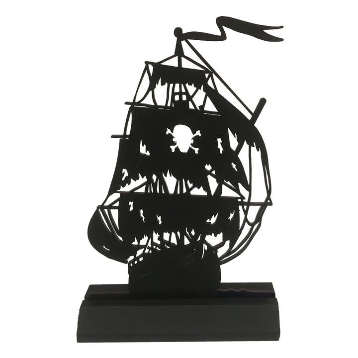 Black Pearl Pirate Ship Wood Silhouette Tabletop Décor for wholesale by Madison Bay Co. - Historical Home Decor Reproductions