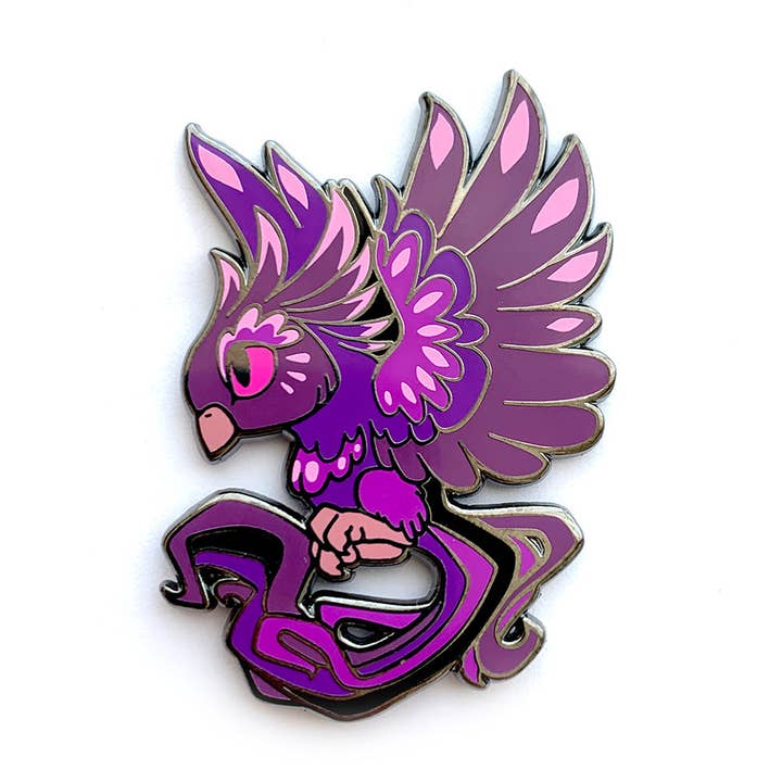 Spilla smaltata Fenice viola per la vendita all'ingrosso da parte di ShinePaw Design