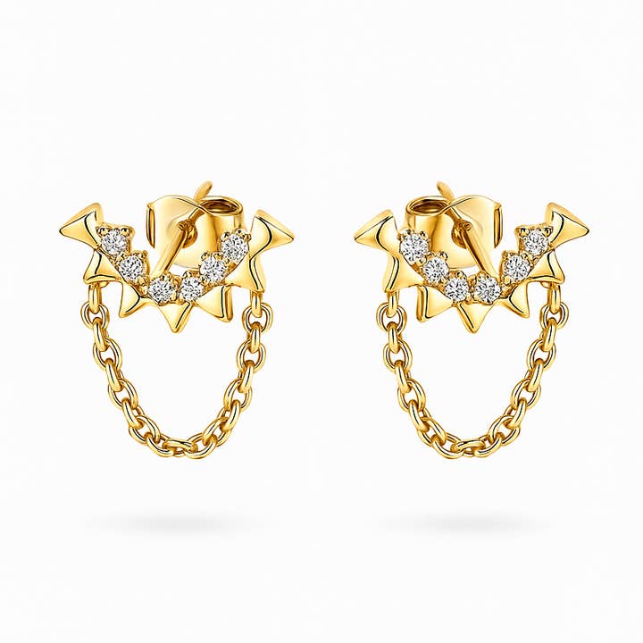 Rose Gold Plated Stud Earrings with Chain Detail, 1.2 cm for wholesale by Sedy Jewelry