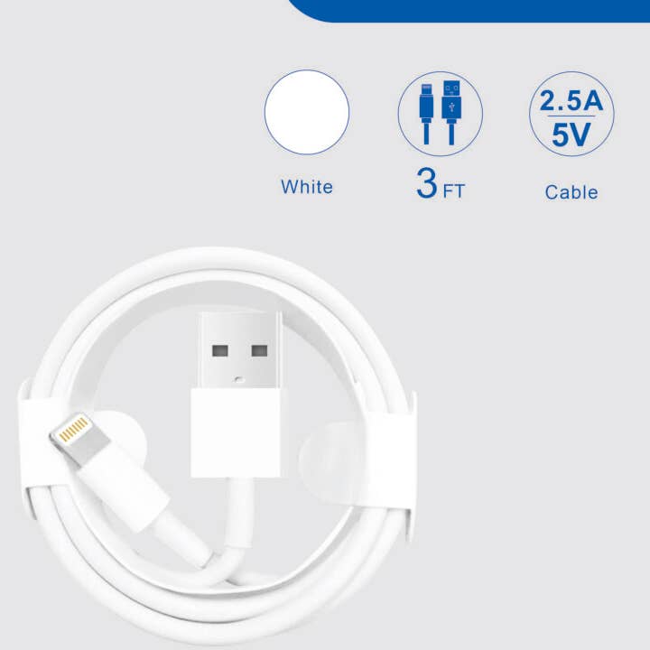 7 Star - Wholesale Charging cable - I-Ph to USB Charging Cable – 3 Ft., 2.5A – White Color 2