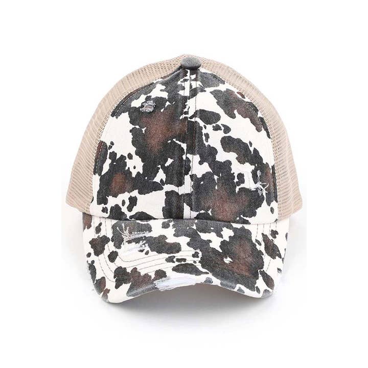 Hana - Wholesale Ponytail Cap - Women's - C.C Cow Print Mesh Criss Cross Ponytail Baseball Cap