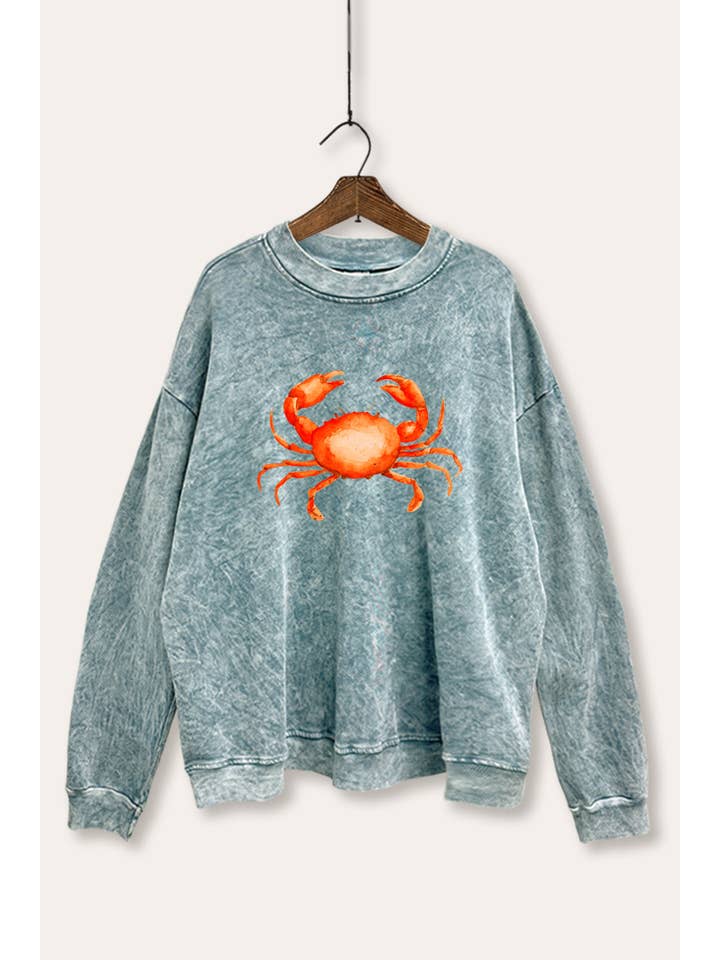 VINTAGE POINT USA - Wholesale Graphic Sweatshirt - Women's - *BEST SELLER* RED CRAB GRAPHIC MINERAL WASH SWEATSHIRT12