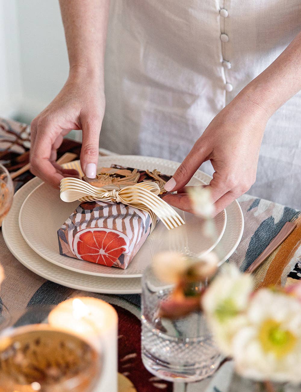 Bespoke Letterpress - Wholesale Ribbon – Gift wrapping - Cream Gold Foil Striped Ribbon - 10 metres13