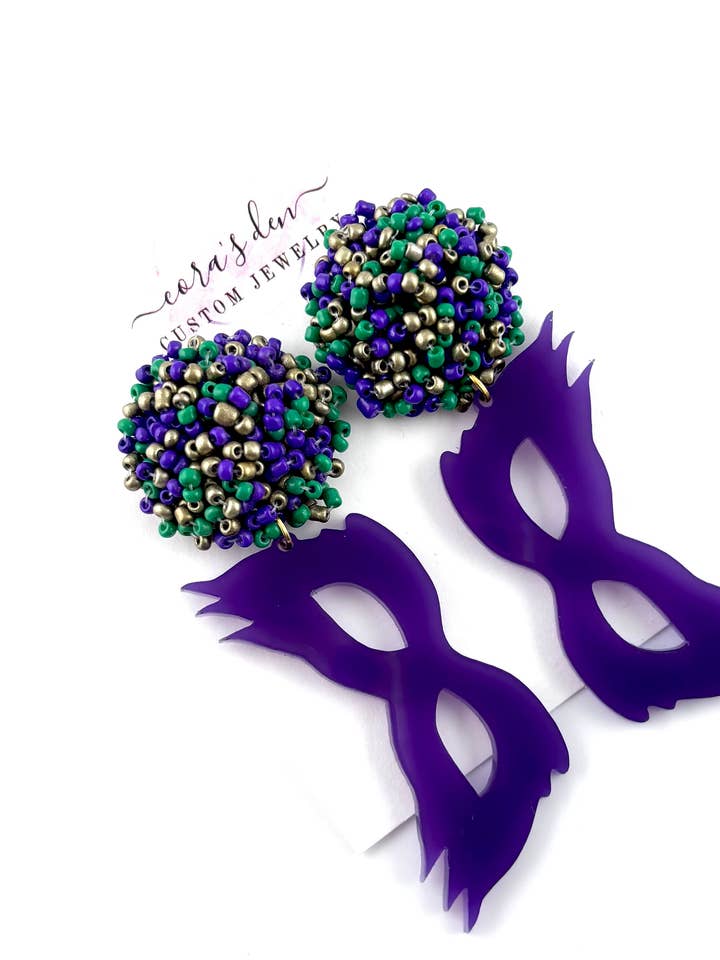 Mardi Gras Mask Earrings for wholesale by Cora's Den