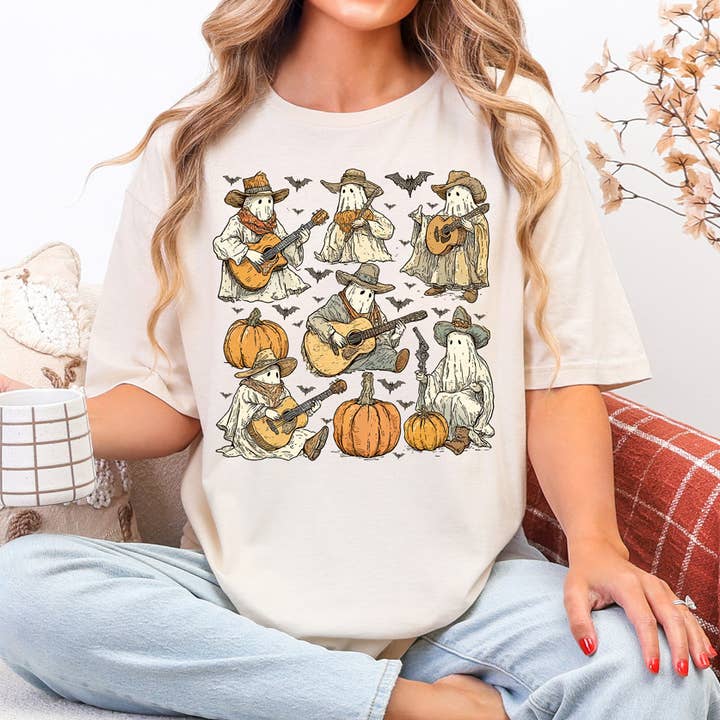Western Fall Ghosts DTF Heat Transfer for wholesale by Trendy Transfers
