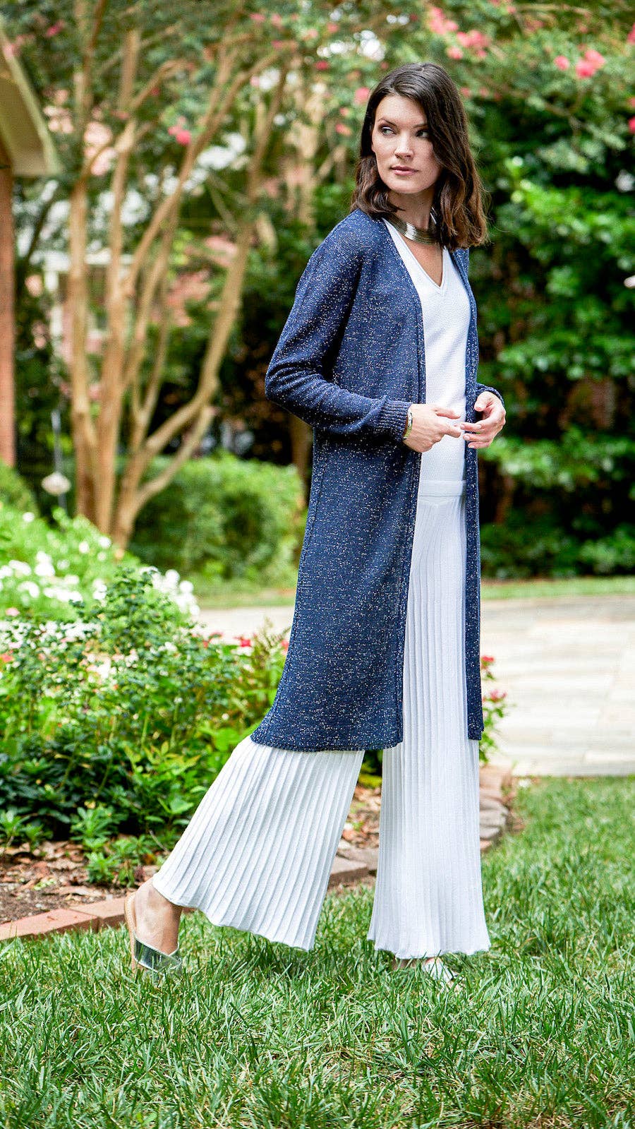 Biana - Wholesale Pants - Women's - Julia Plisse-Look Full Length Wide Leg Pants, White4