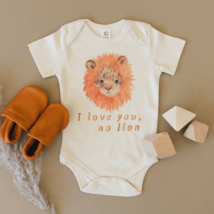 I Love You No Lion Organic Baby Onesie for wholesale by Urban Baby Co.