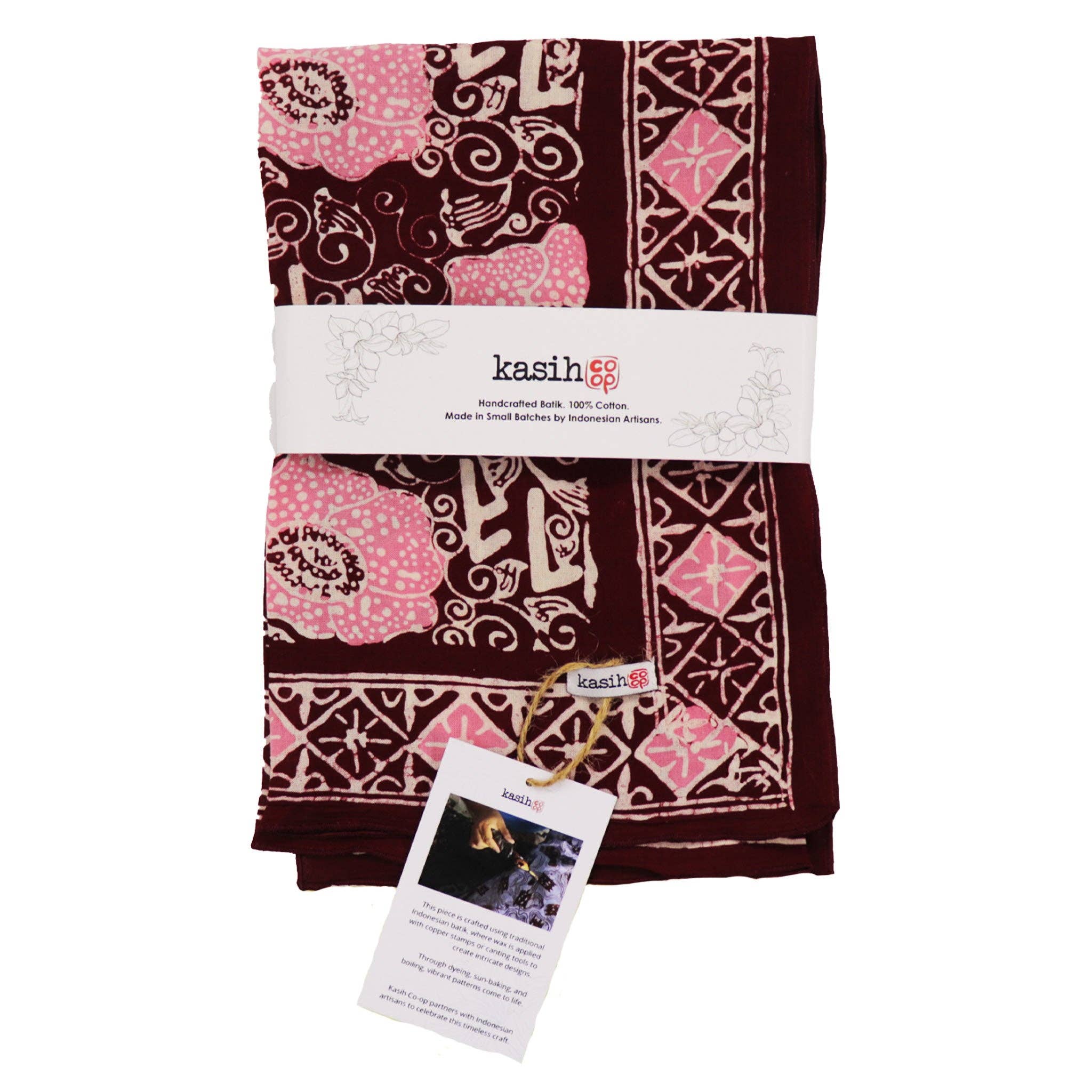 Kasih Co-op - Wholesale Bandana - Dames - Handgeverfde Batik Bandana, Roze Lijkbloem, Reuzenpadma, Rood, Roze5