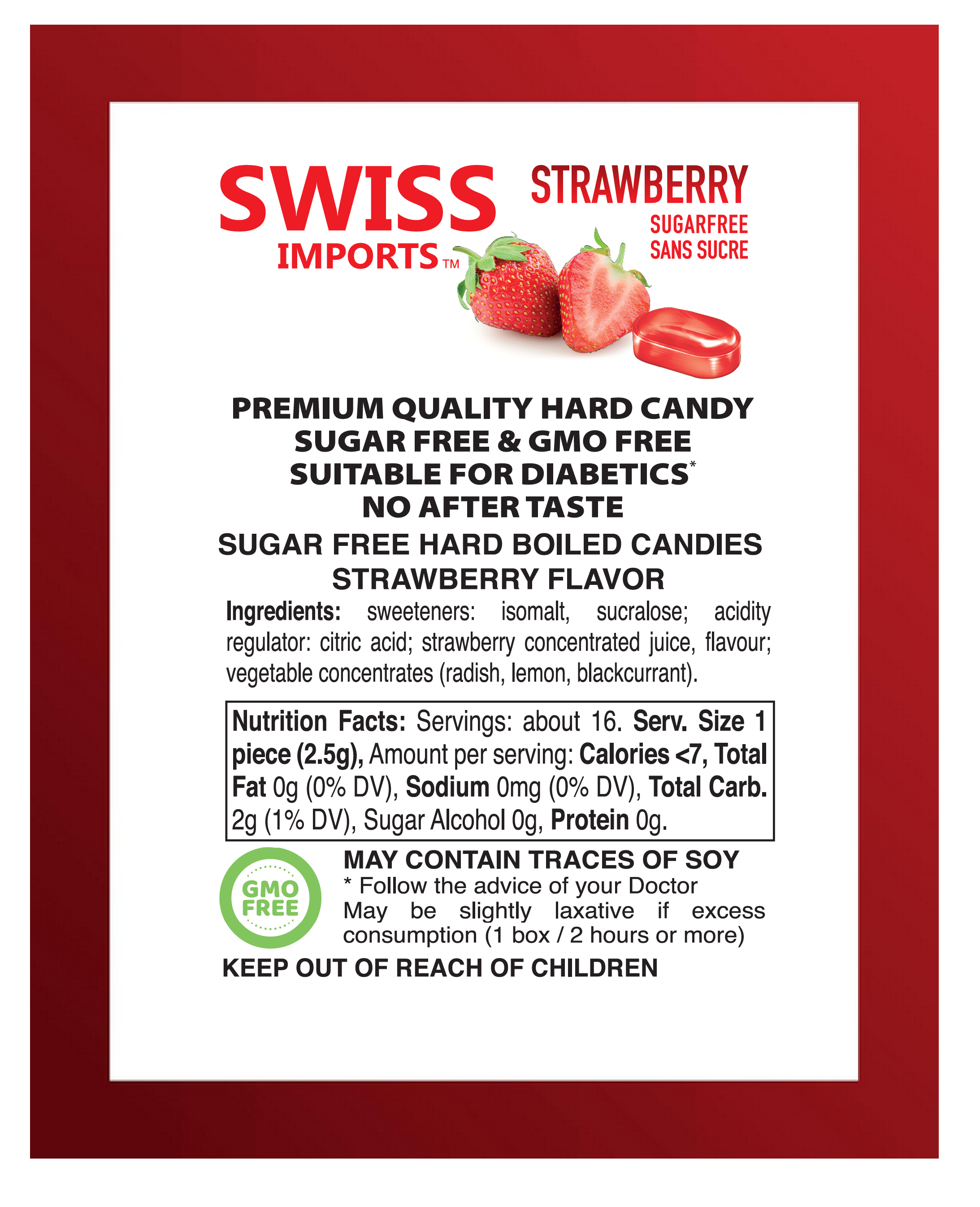 SWISS IMPORTS - Wholesale Hard Candy - Swiss Imports Bonbons Sugar Free Strawberry Candy 40g2