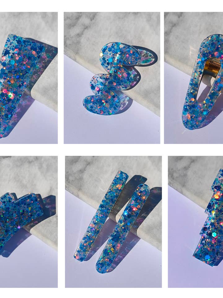 ⋒ RESIN HAIR CLIP PACK - MERMAID GLITTER (9 ITEMS) ⋒ for wholesale by Gleebee