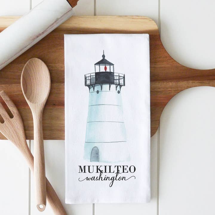 Lighthouse Location Tea Towel for wholesale by Porter Lane Home