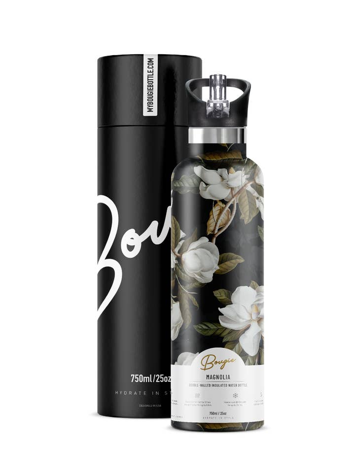 MAGNOLIA Dark Garden 25 oz Insulated Water Bottle for wholesale by My Bougie Bottle