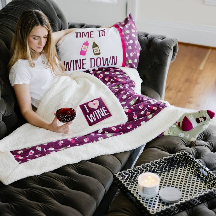 Pavilion - Wholesale Throw blanket - I Love Wine - 45" x 50" Sherpa Blanket2