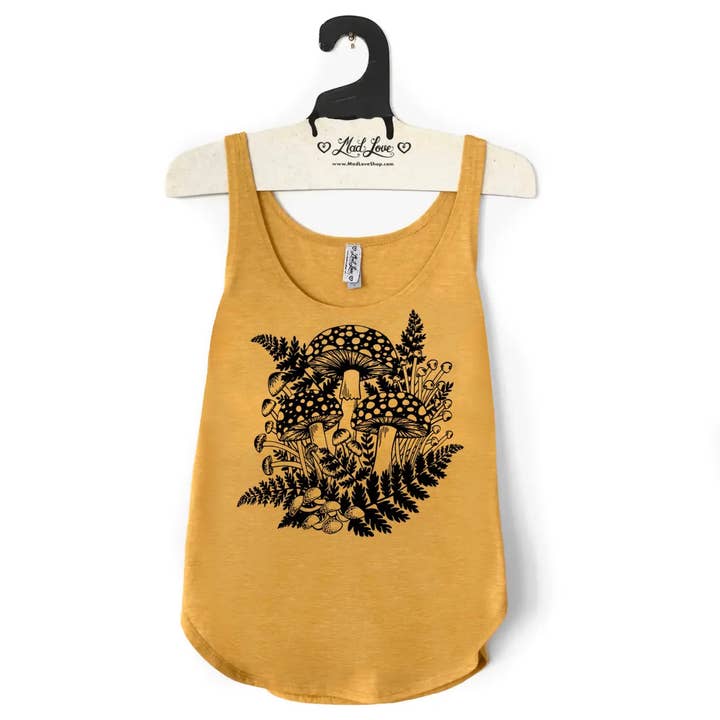 Mustard or Sea Foam Scoop Tank with Mushroom Fern Print for wholesale by Mad Love Shop