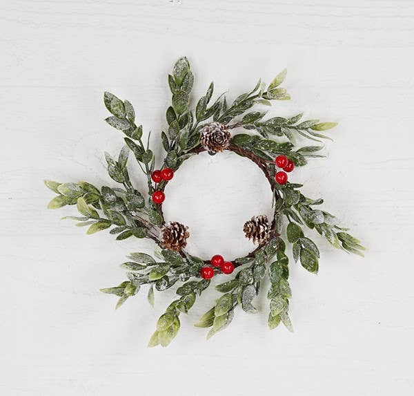 Impressive Enterprises, Inc. - Wholesale Wreath - 29653- 4in Ring-Snowy Boxwood with Red Berries-0