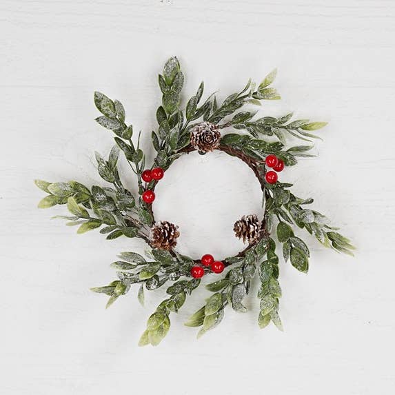Impressive Enterprises, Inc. - Wholesale Wreath - 29653- 4in Ring-Snowy Boxwood with Red Berries-