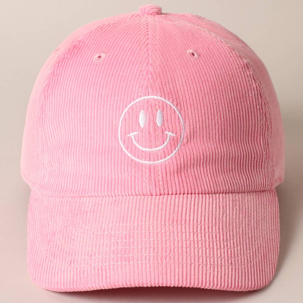 Fashion City - Vente Casquette de baseball – femme - Casquette de baseball en velours côtelé avec broderie visage souriant14