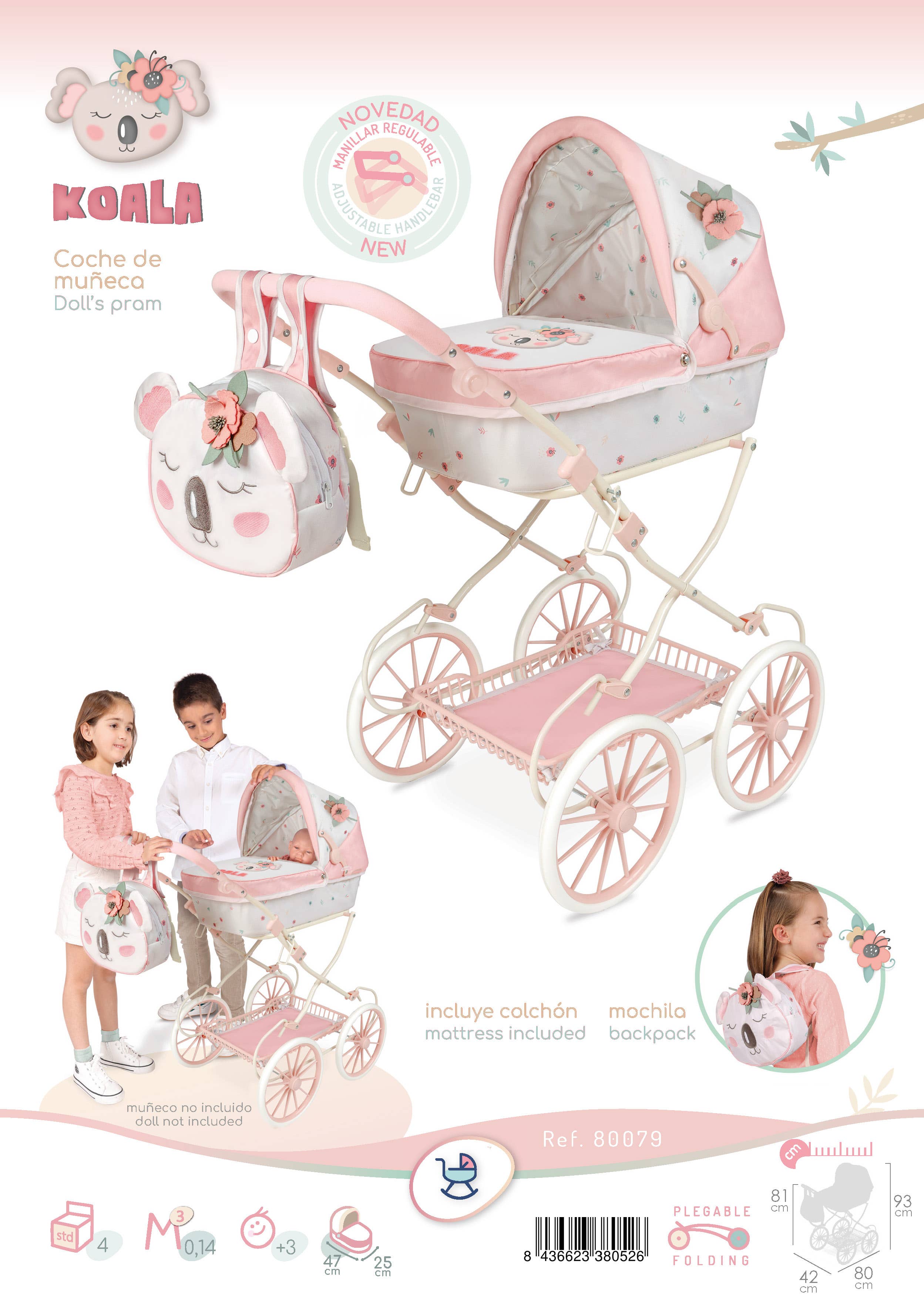 DeCuevas Toys – wholesale Doll pram – Kids – 80079 FOLDABLE DOLL STROLLER "KOALA"4
