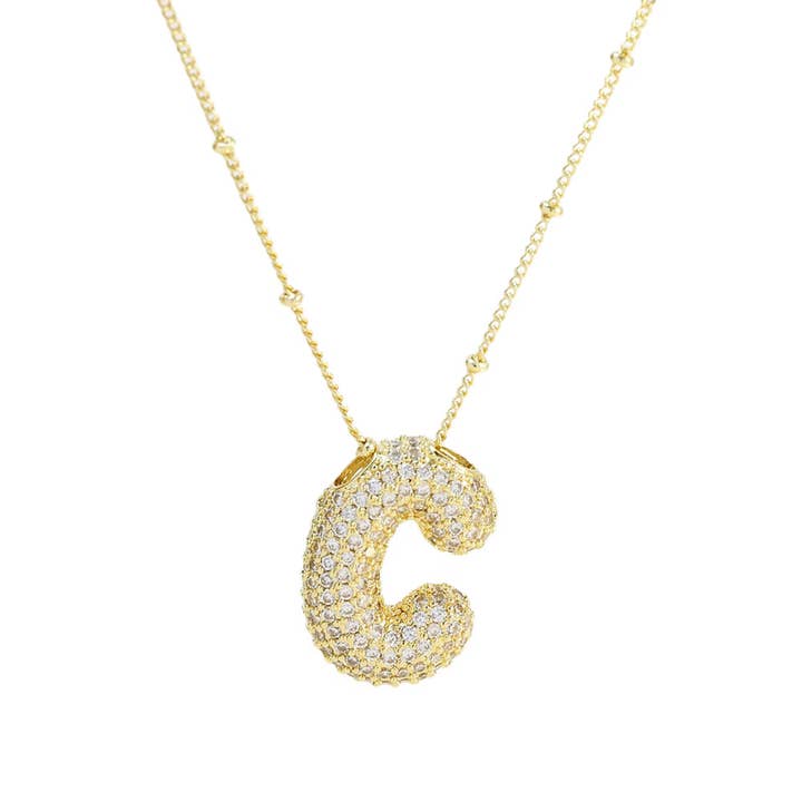 Savvy Bling - Wholesale Pendant/Charm Necklace - Initial CZ Balloon Bubble 18K Gold Necklace