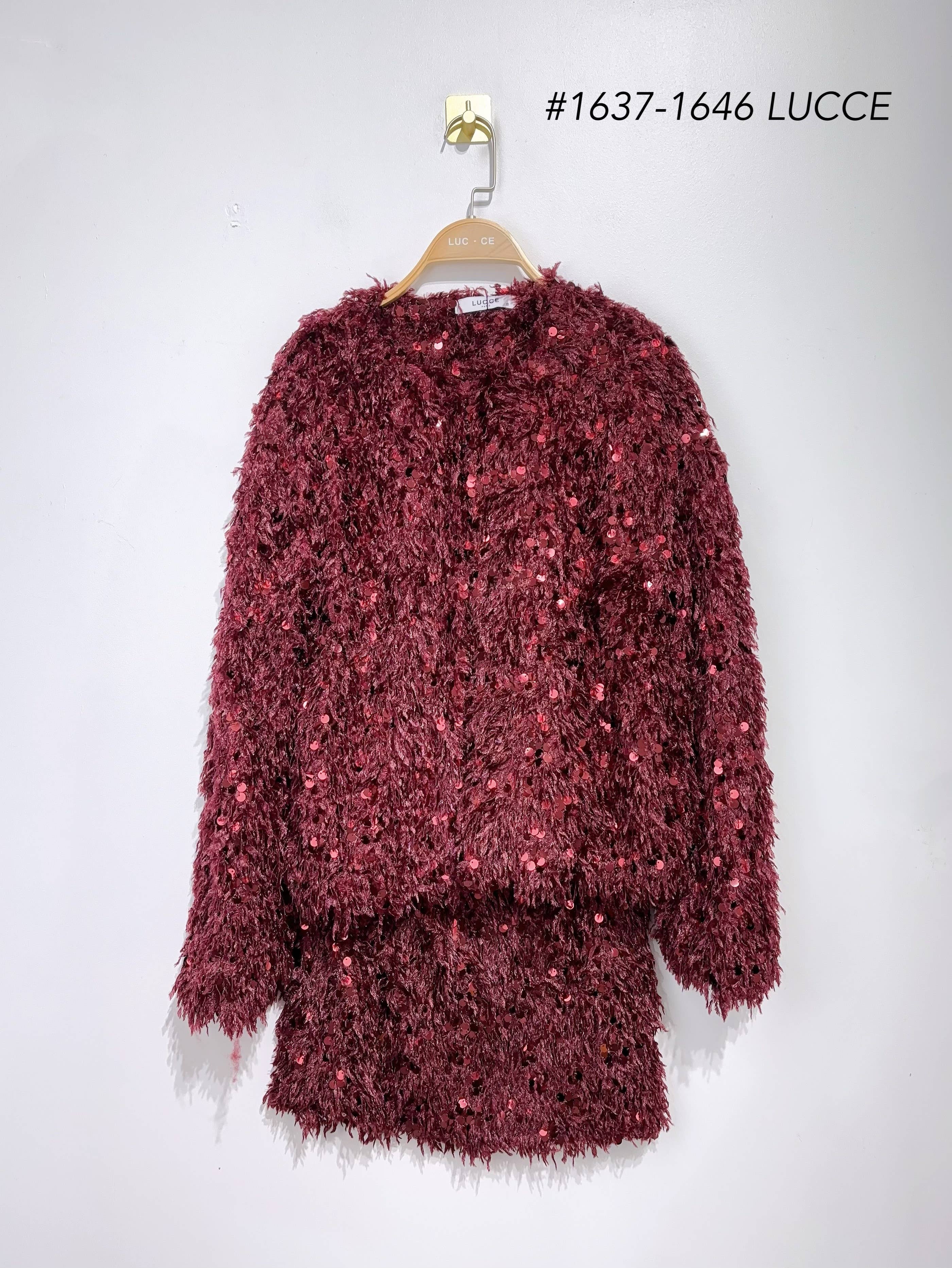 LUCCE - Venta al por mayor Falda - Mujer - Conjunto de chaqueta y falda con plumas y lentejuelas - 1637-16460