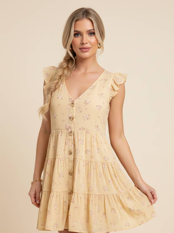 1955 Buttercup Bloom Volangärmad Lagerklänning för wholesale av LTX Sportswear