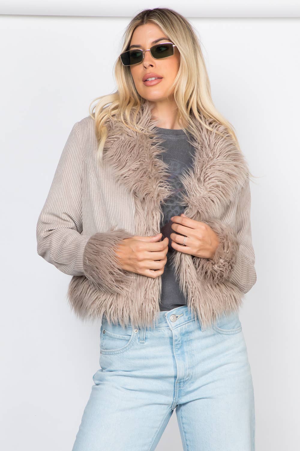 26 International - Wholesale Jacket - Women's - Faux Fur Trim Corduroy Jacket9