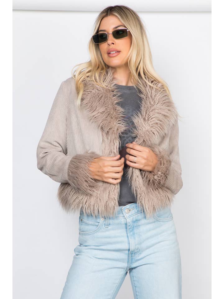 26 International - Wholesale Jacket - Women's - Faux Fur Trim Corduroy Jacket9
