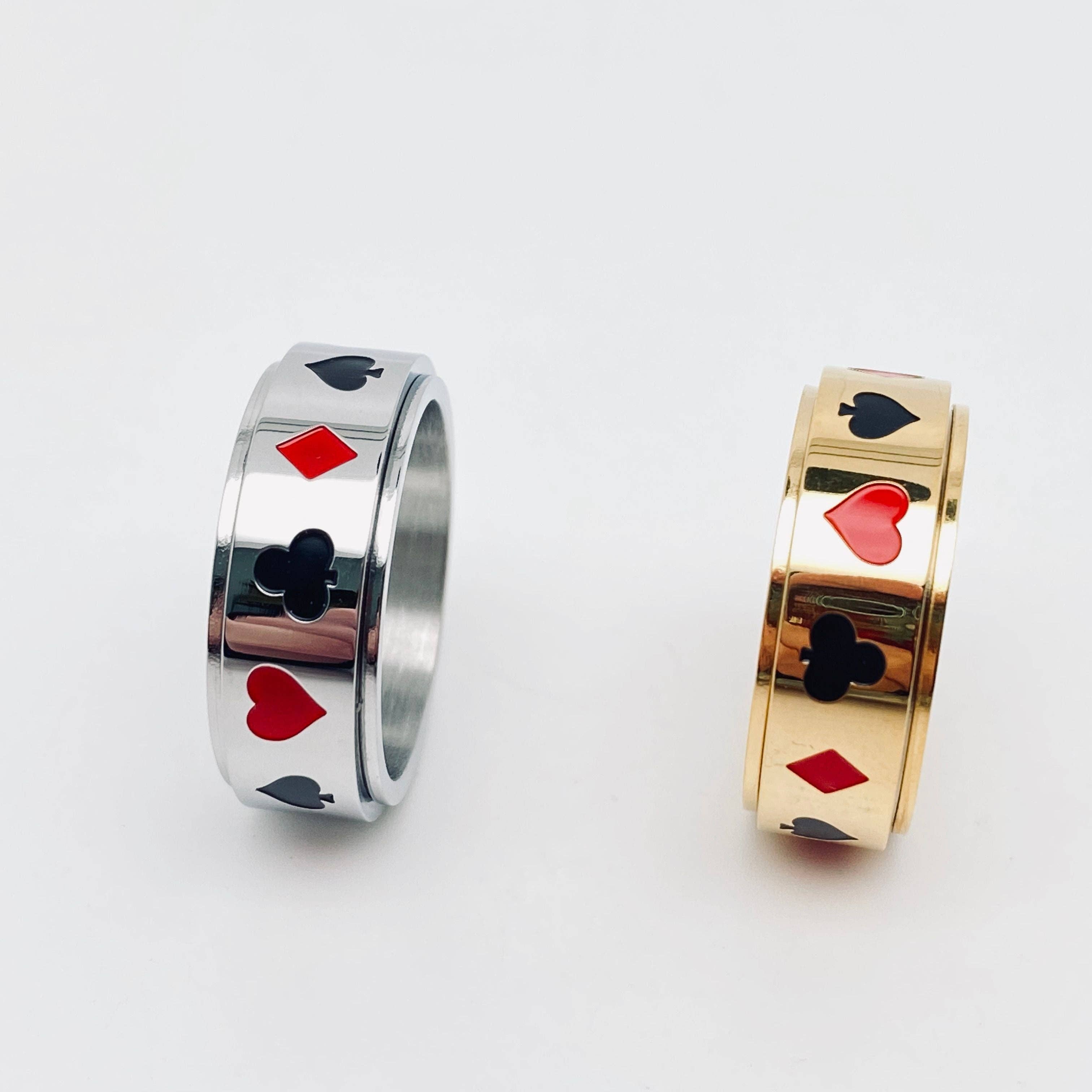 Mio Queena - Wholesale Band/Stacked Ring - Poker Pattern Stainless Steel Rotatable Ring - MJ/MR5