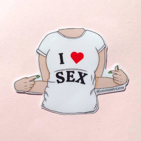 I love sex Adult Die Cut Vinyl Sticker, Sex Positive Art for wholesale by Vivrant Vixen