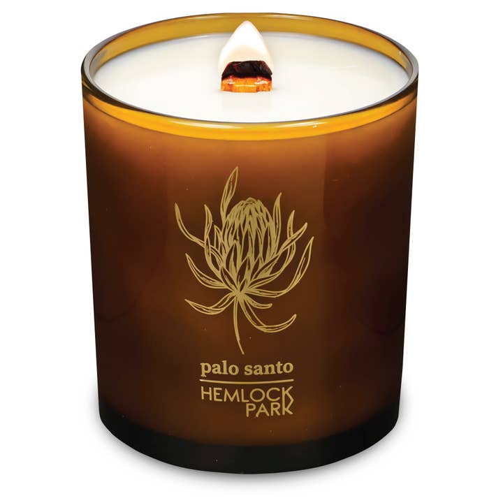 Palo Santo | 14 oz Amber & Gold Candle for wholesale by Hemlock Park