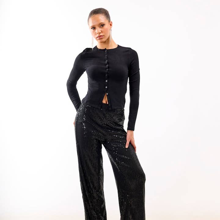 Black Jersey Sequin Trouser for wholesale by Needs No Label