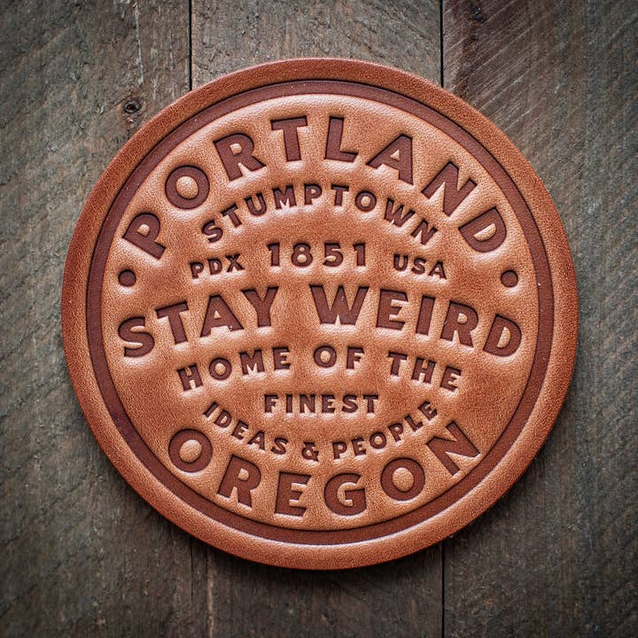 Sugarhouse Leather - Wholesale Coasters - Portland Stay Weird Leather Coaster0