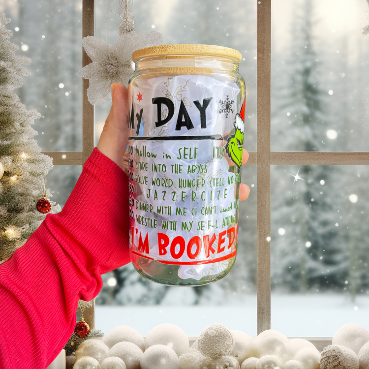 MySunshineCandless - Wholesale Drinking Glass/Cup - Christmas Grinch Cup 16oz Glass Can Cup With lid and Straw, Holiday Iced Coffee Glass, Beer Can Glass, Christmas gift for friend Christmas tumbler5