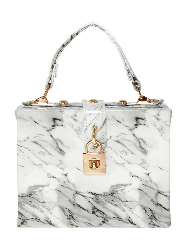 Marble Pattern Padlock Accent Rectangle Hard Case Hand Bag for wholesale by anbfashion