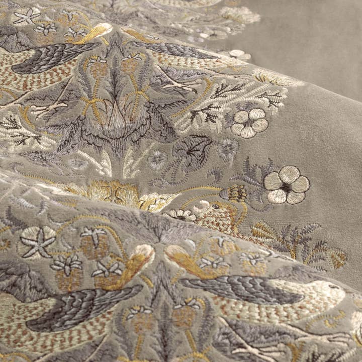 Strawberry Thief Velvet Pencil Pleat Curtains Biscuit for wholesale on Faire