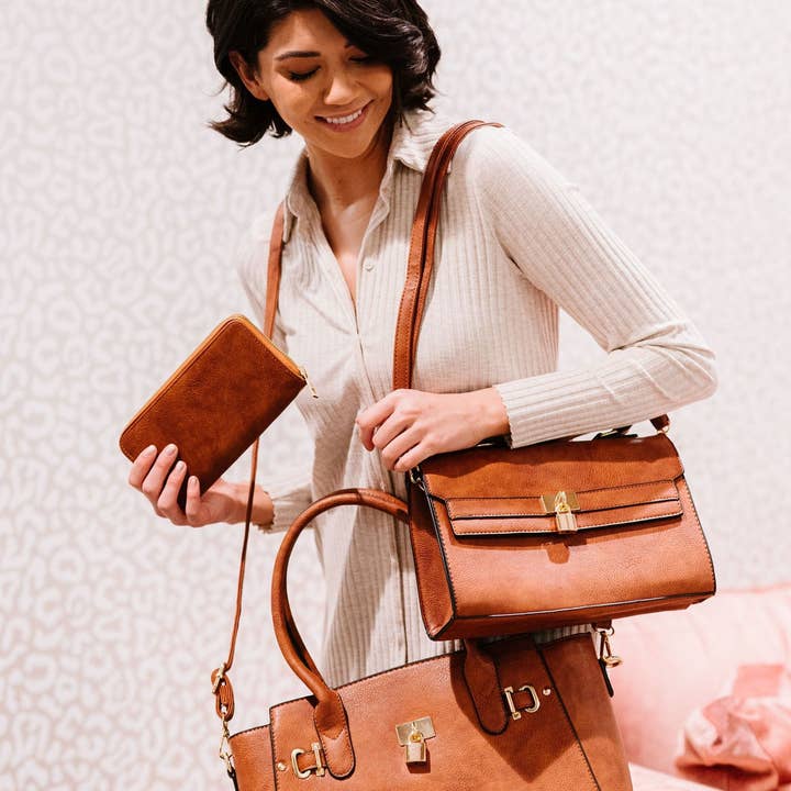 modern and chic - Wholesale Tote Bag - Women's - Monica Three Piece Travel Office Tote Handbag Wallet Set