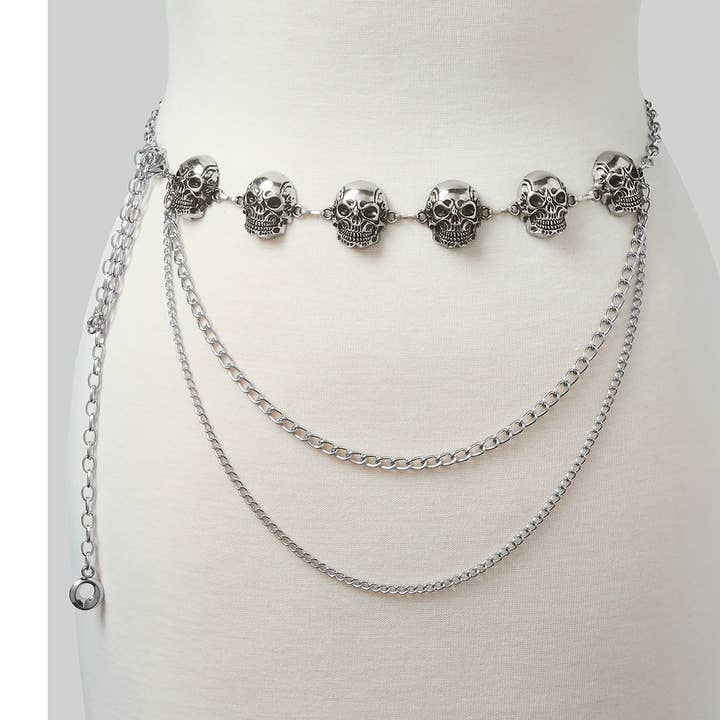 DRAPED ORNATE SKULL INK CHAIN BELT for wholesale by Girly