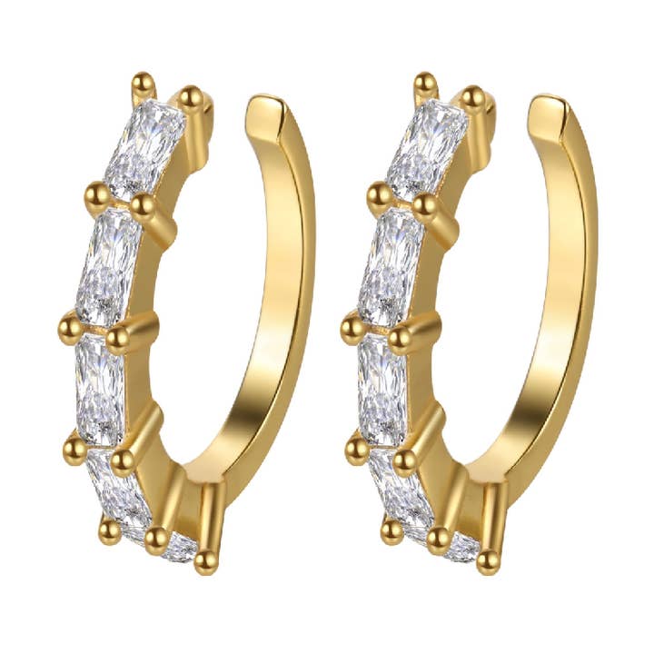 Lange Ohrschellen/Creolen - weißer Zirkonia - für den Großhandel von Buganto