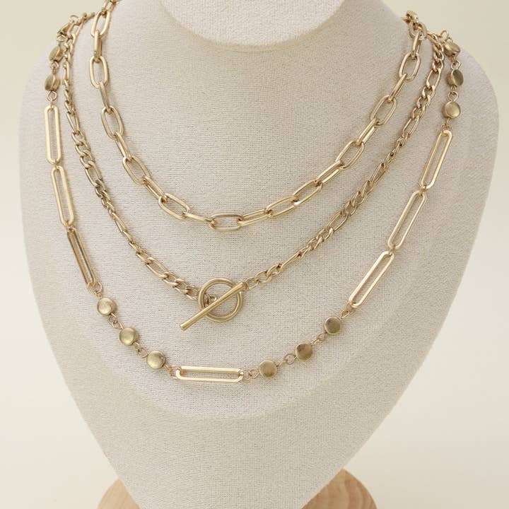 MiMi Wholesale - Wholesale Link & Chain Necklace - Oval Link Layered Necklace Set - Link & Chain Style1