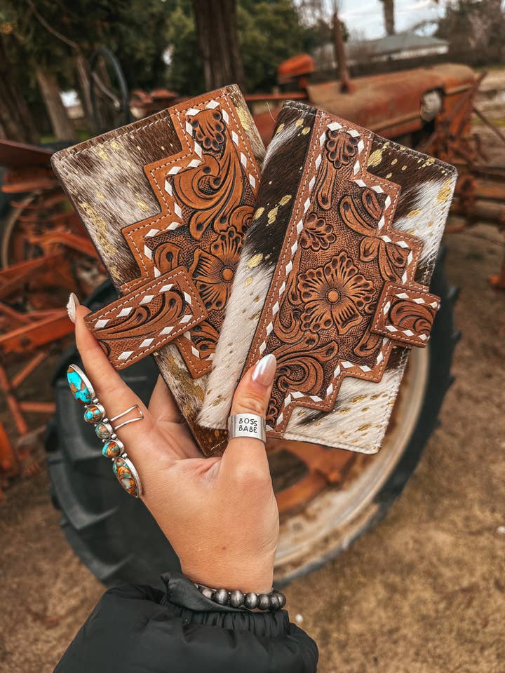 The Gold Foil Cowhide Lancaster Wallet a Haute Southern Hyde by Beth Marie Exclusive for wholesale by Haute Southern Hyde