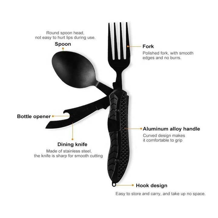 VIGOR - Wholesale Kitchen Utensil Set - Multitool Outdoor Camping Utensils Portable 4 in 1 Stainless