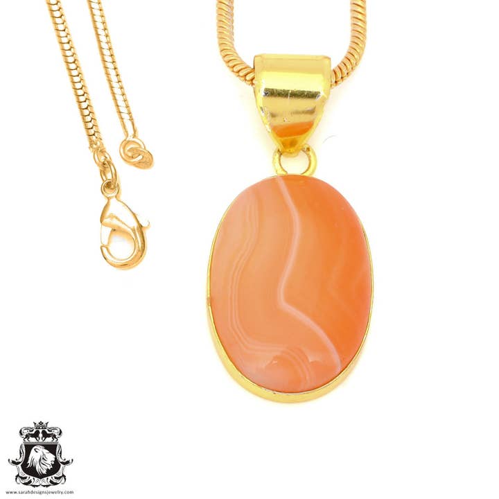 Pendentif en agate et plaqué or 24 carats Lake Superior GPH1451 pour la vente par SARAH DESIGNS JEWELRY
