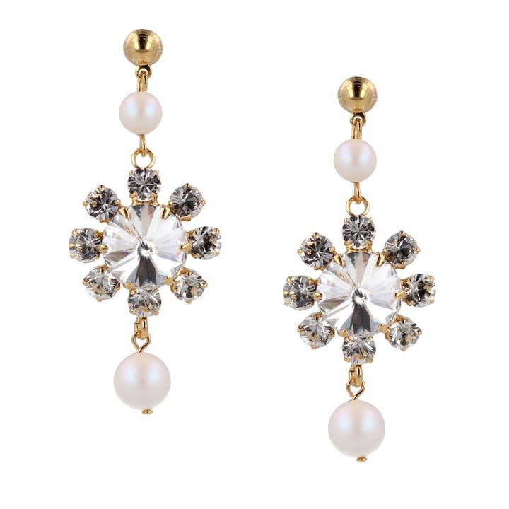 Crystal Flower Ohrstecker mit Swarovski-Kristallen und Perlen für den Großhandel von OTAZU