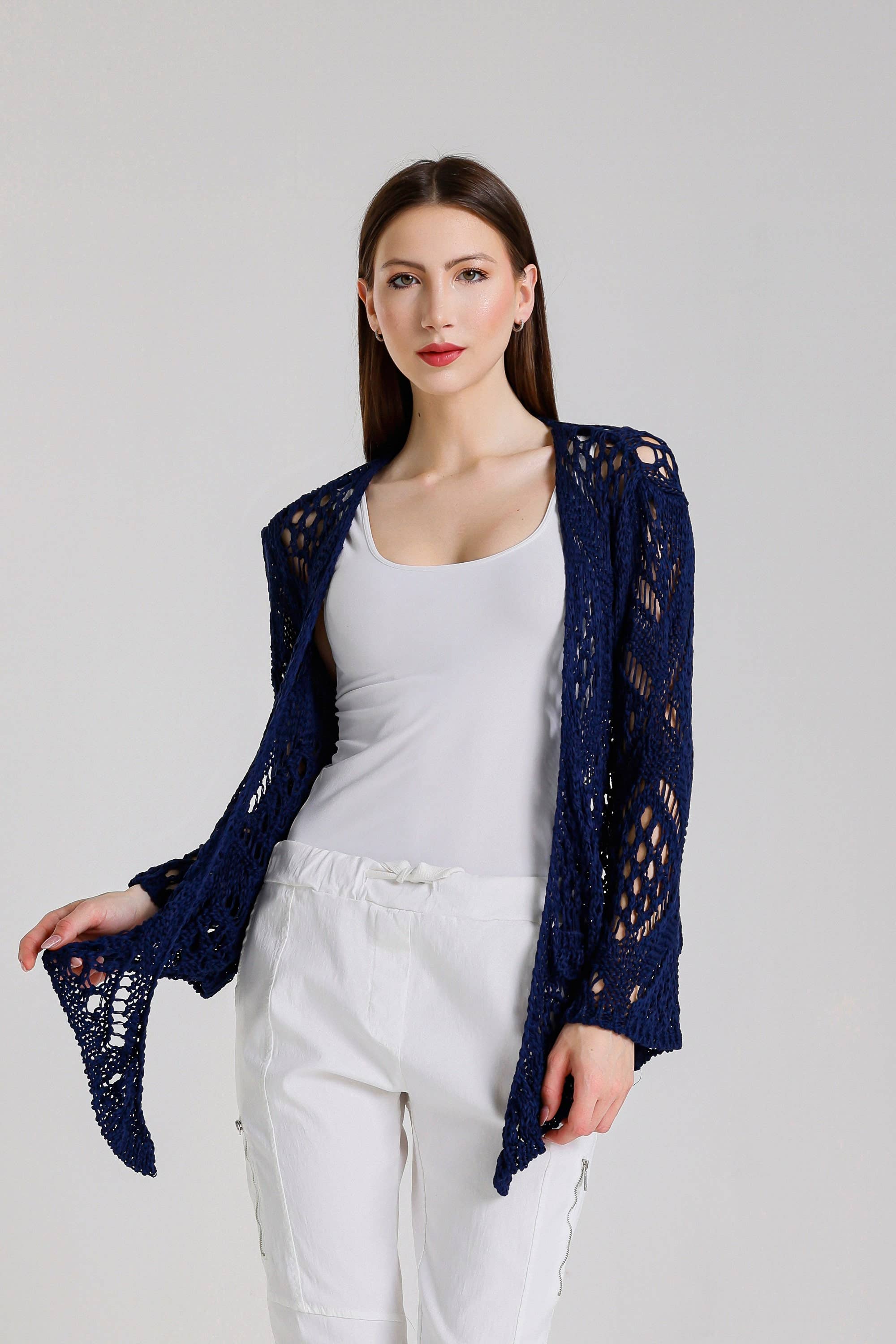 TINA Stephens Italy/Tees By Tina - Vente Cardigan – femme - Boléro Kandra en tricot ouvert à nouer sur le devant (CLS303)14