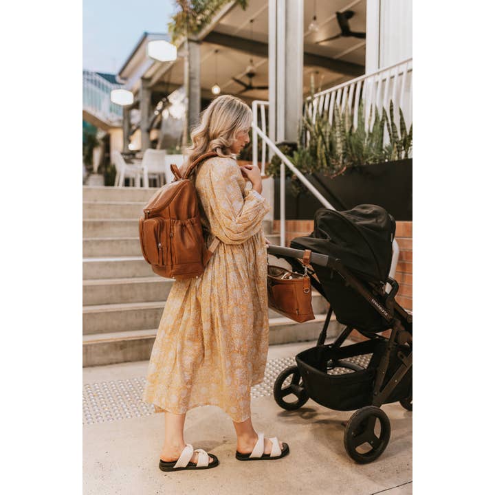 OiOi - Wholesale Diaper Bag - Baby - Signature Nappy Backpack - Tan Vegan Leather